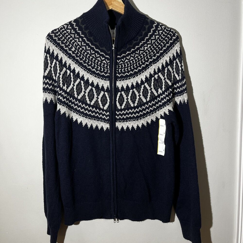Goodfellow Mens S Fair Isle Snowflake FullZip Sweater Jacket Cabincore Mock neck